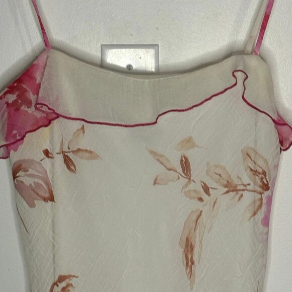 Vtg 90s y2k cream pink floral asymmetrical sleeveless dress jr 9 - Picture 3 of 7